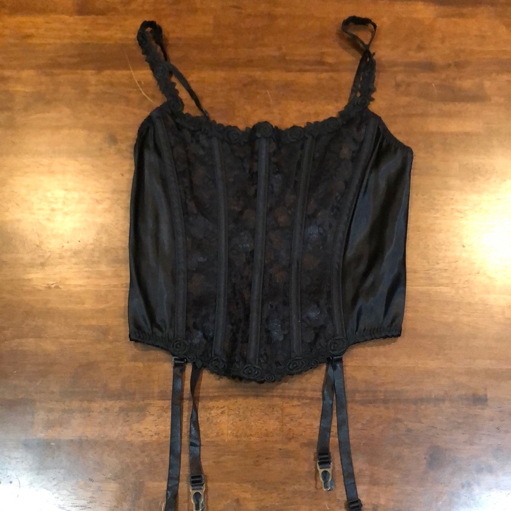 Shirley Of Hollywood Womens Brocade Floral Tapestry Strapless Corset Size 36 Bla
